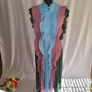 FT Inc Maxi ruffle and pleat dress floor length M